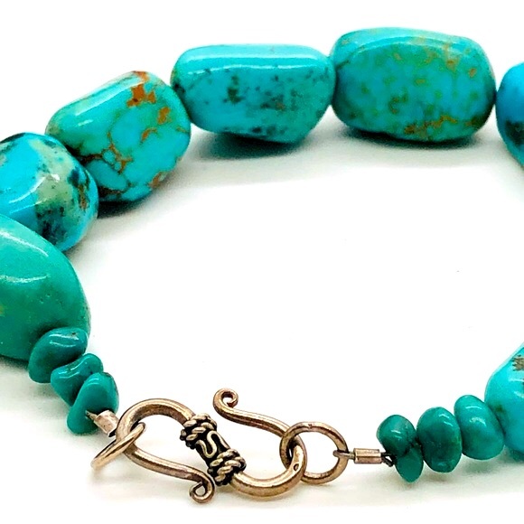 Vintage Turquoise Nugget Stone Bracelet - Picture 4 of 12